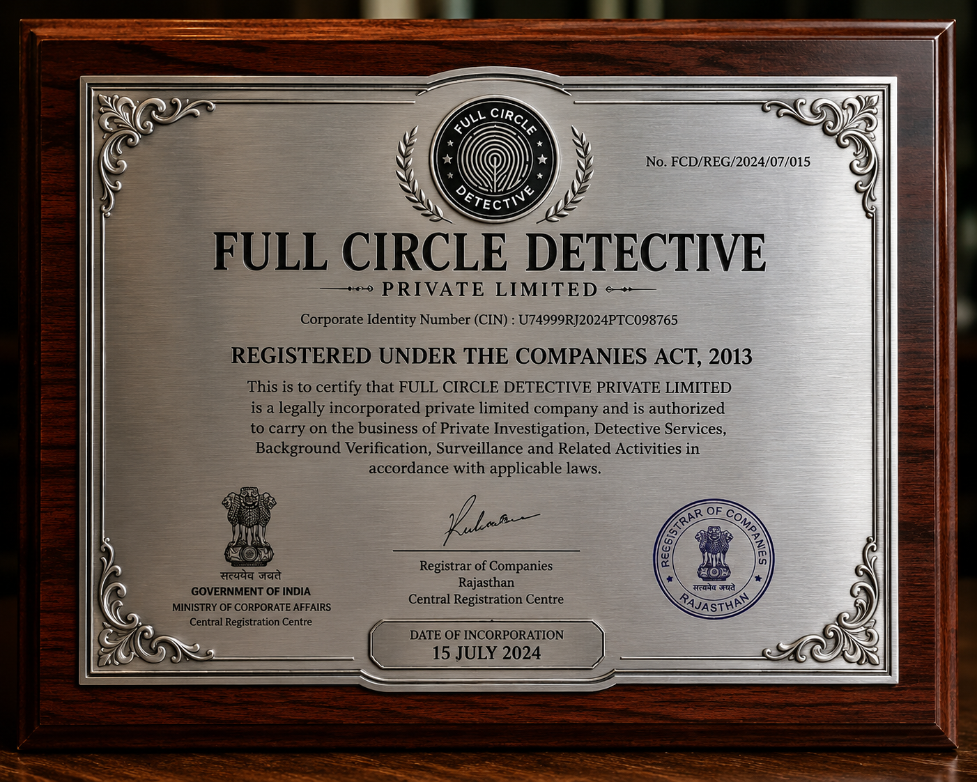 Government Registration Certificate – Company Incorporation