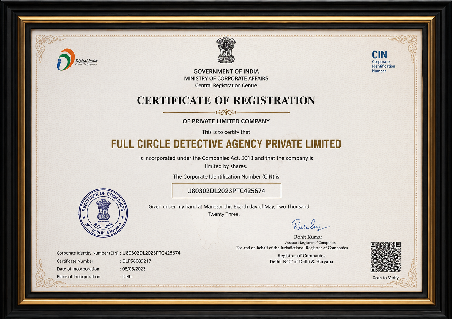 Government Registration Certificate – Professional License