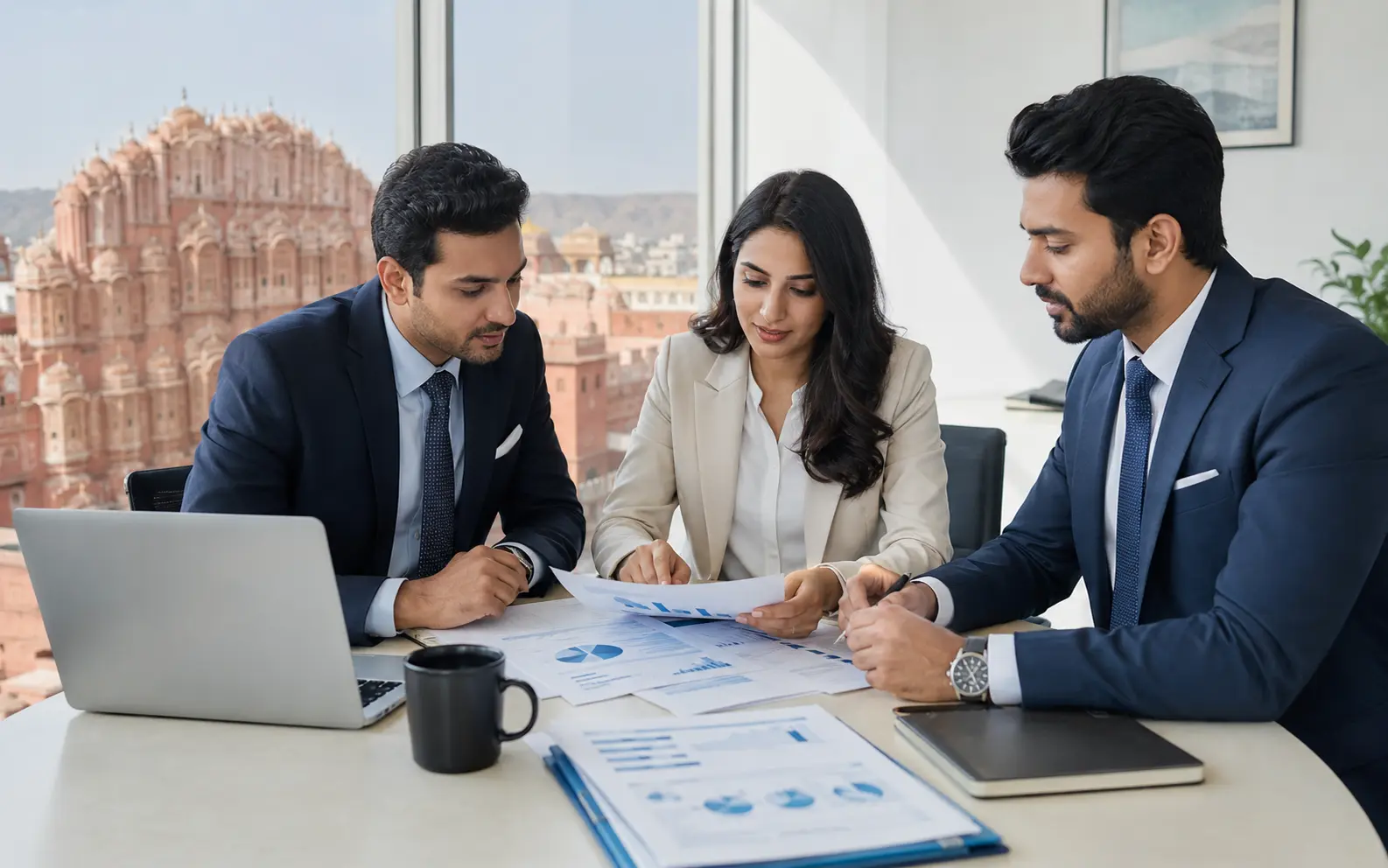 Indian corporate verification team reviewing documents